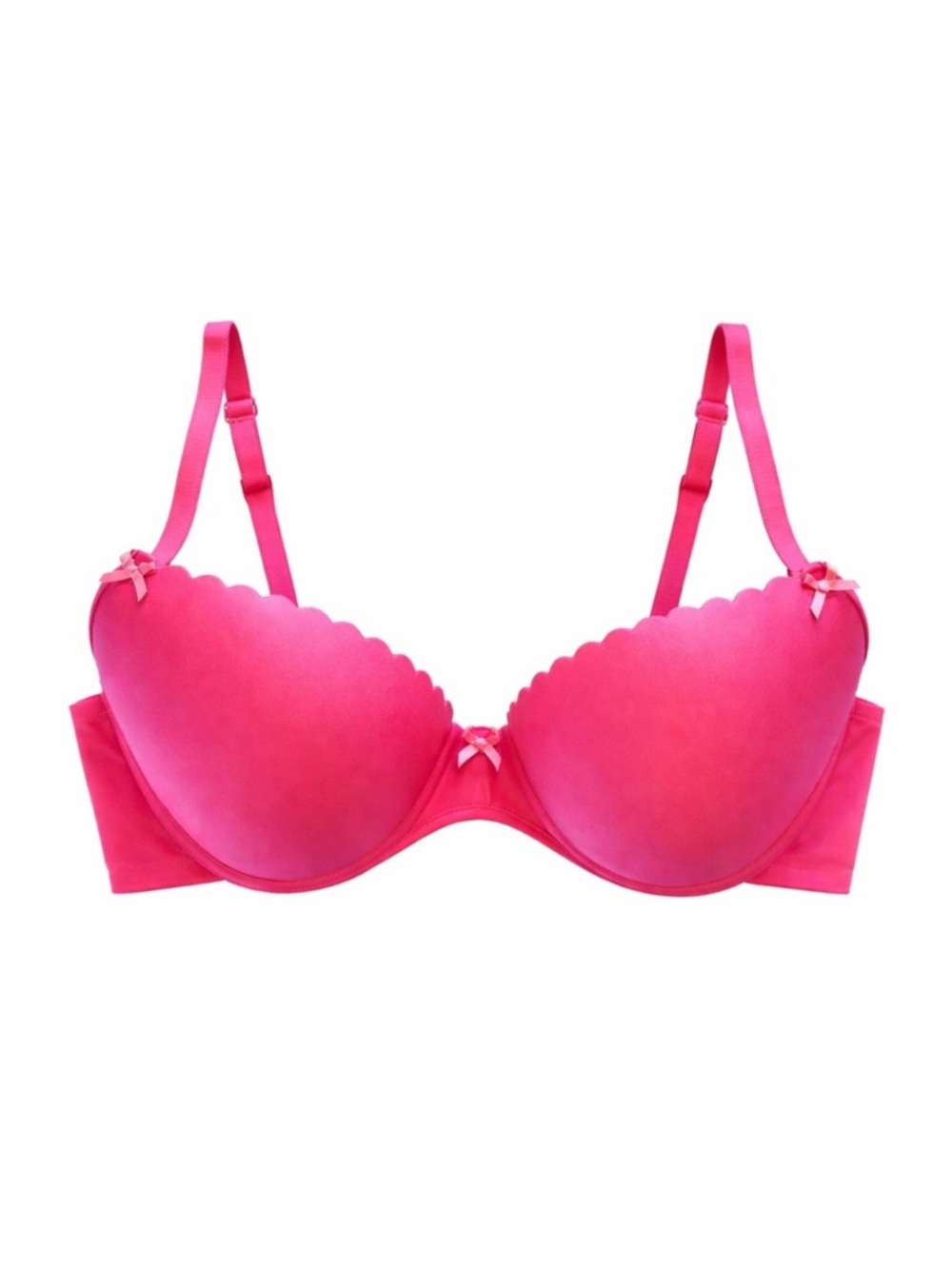 Aerie Push Up Bra 34C Hot Pink Scallop Trim Lace Bow Jacklyn Style
